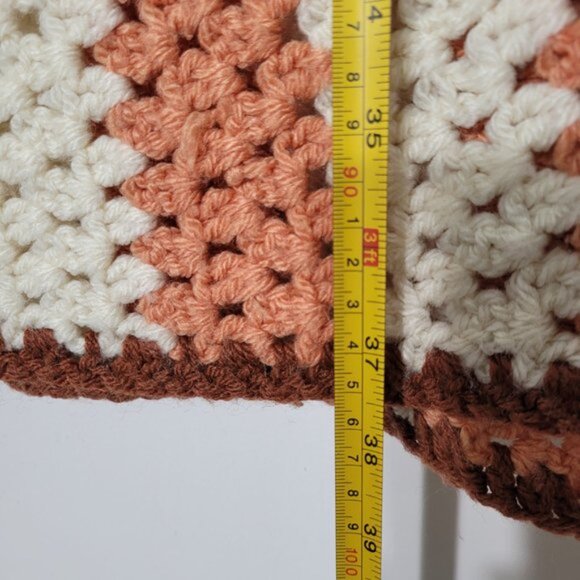 Handmade Crochet Afghan Throw Blanket Multicolored Striped Brown White Orange - Picture 5 of 10